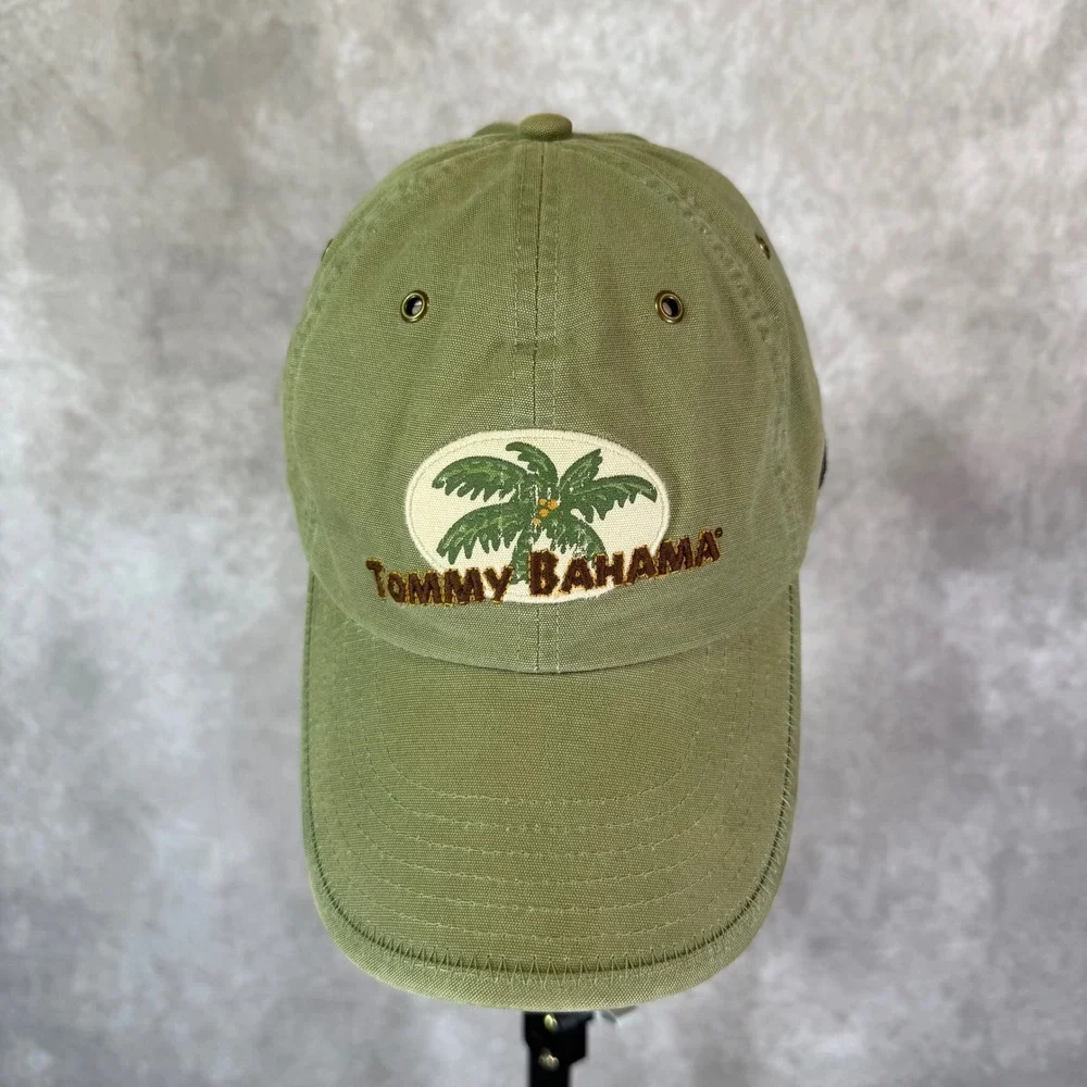 Tommy Bahama Baseball Cap Mens OS Olive Green Solid Relax Palm Tree Embroidered